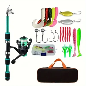 Fishing Pole Set Full Kits,Telescopic Fishing Rod, Spinning Reel Baits Hooks